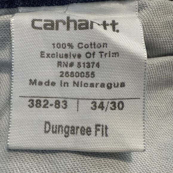 Carhartt Jeans Mens 34x30 Blue Denim Dungaree Fit Carpenter Work Pants B13 DST - Picture 5 of 6